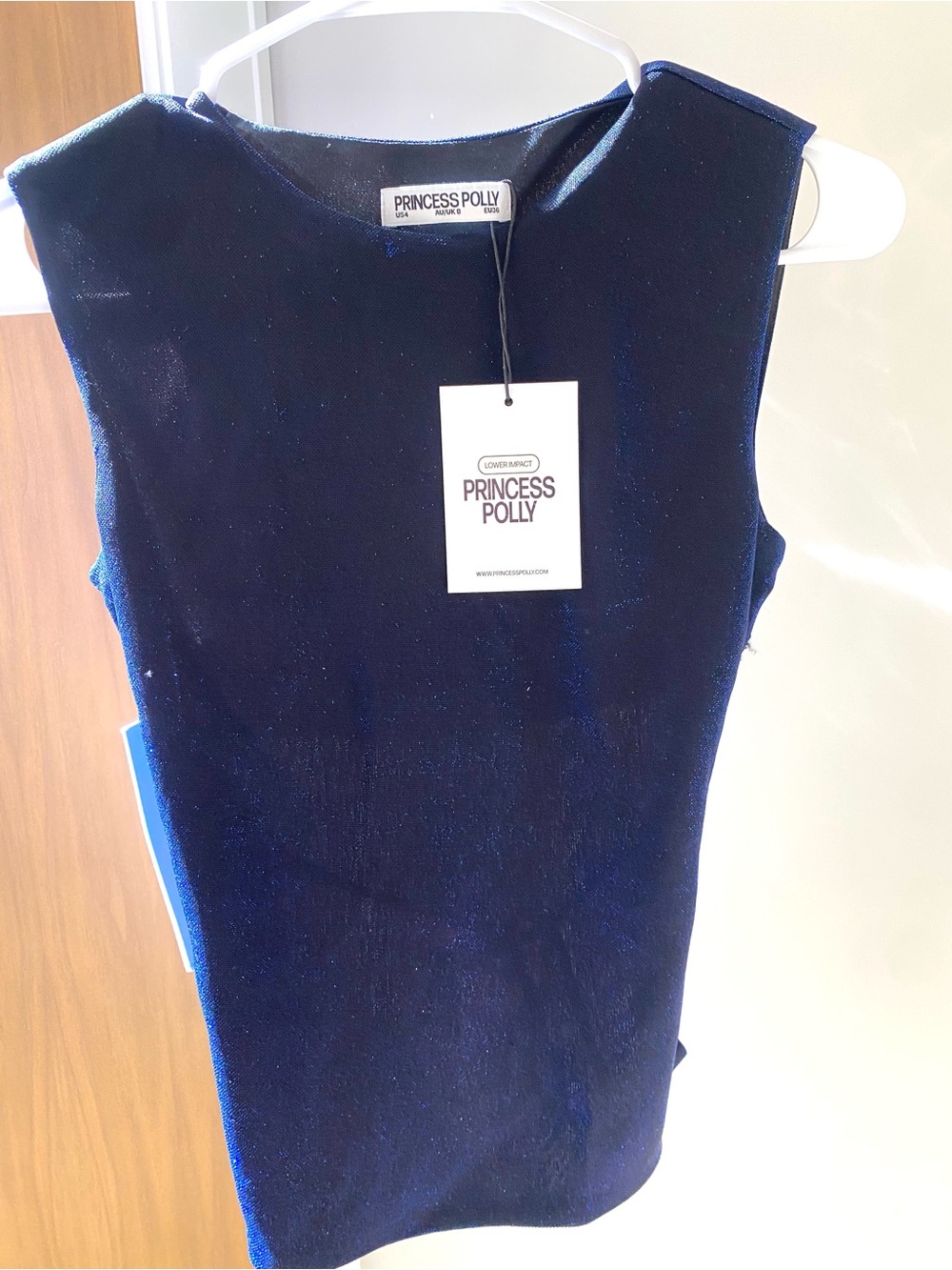 Princess Polly Deep Navy Velvet Tank Top new US Size 4